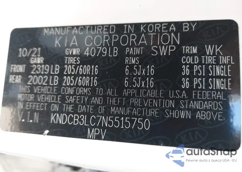 2022 Kia Niro Lx из США, поврежденный, VIN KNDCB3LC7N5515750